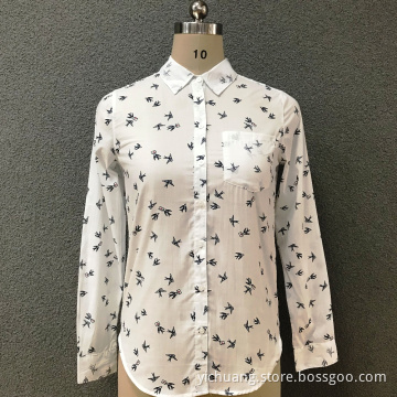 Women's cotton fashion small birds long sleeves shirt